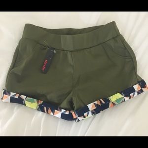 Olive Green Shorts with Colorful Folds